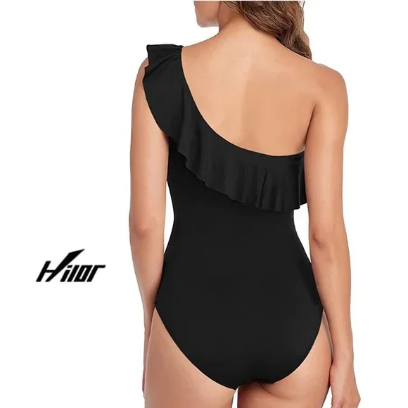 HILOR One Shoulder Asymmetric Ruffle Swimsuit   NEW WITH TAGS! - Picture 7 of 16